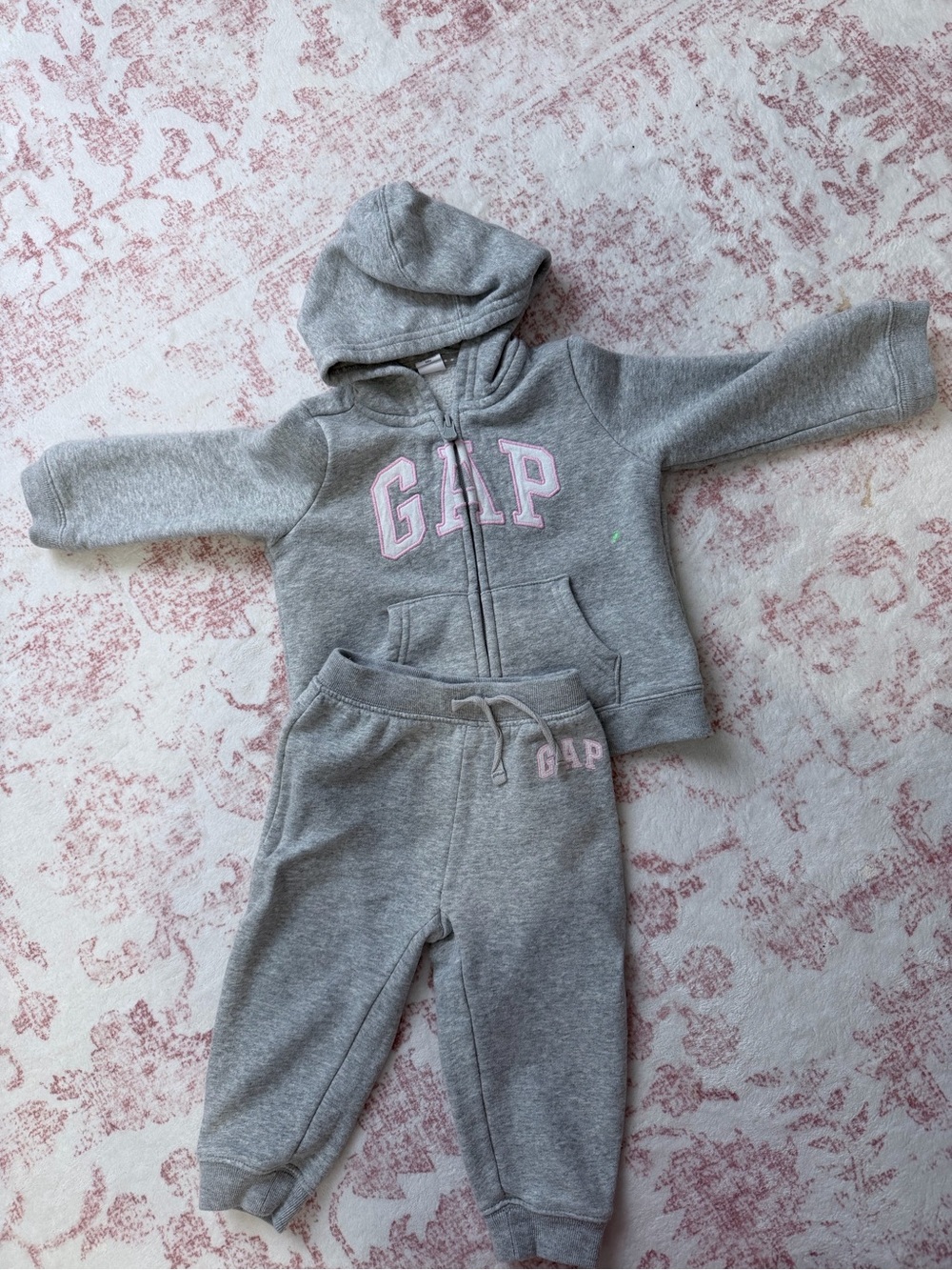 GAP Gray Hoodie and Jogger Set with Pink Logo